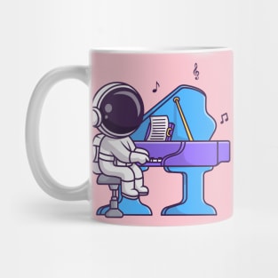 Cute Astronaut Playing Piano Music Cartoon Mug